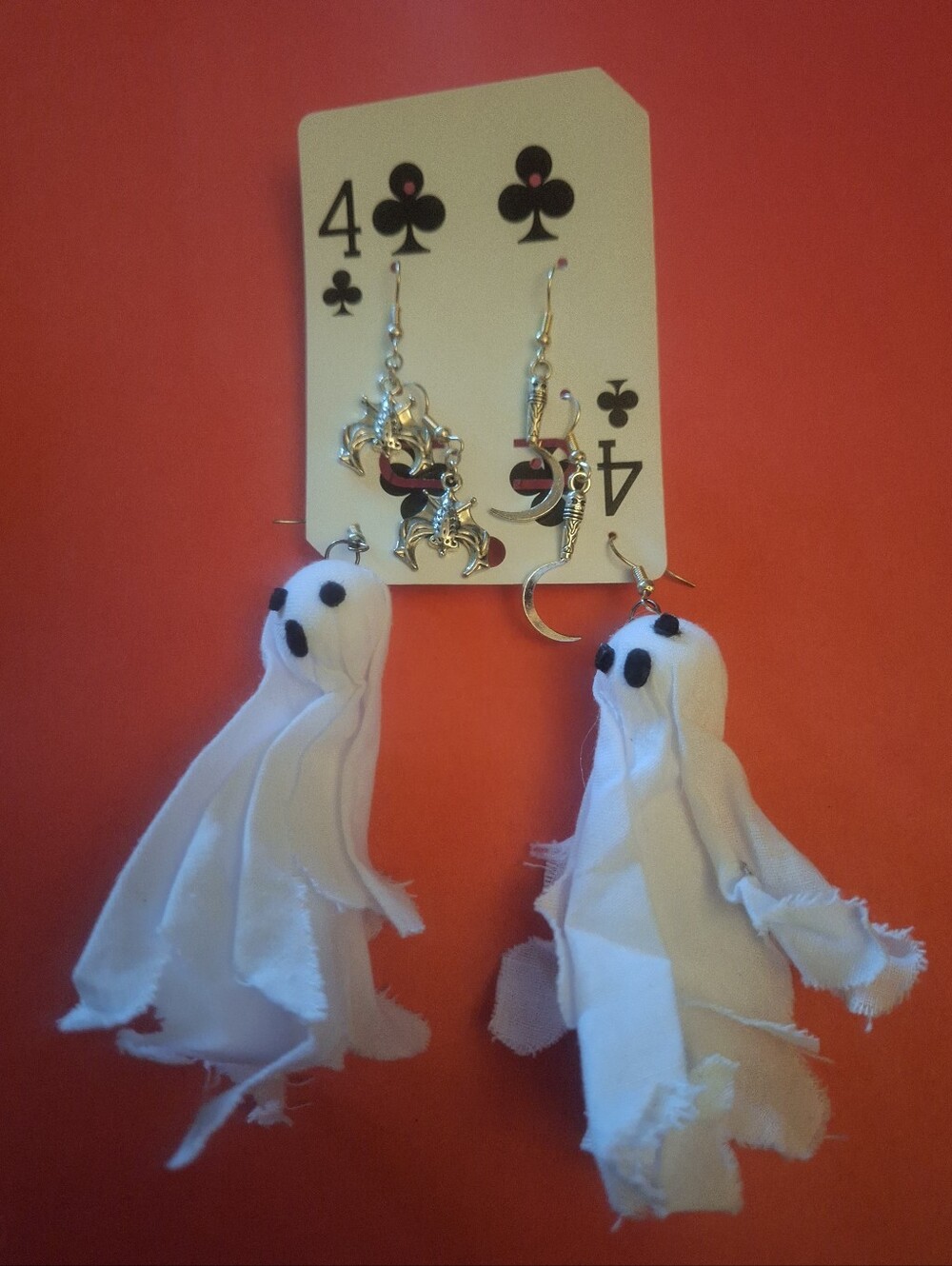 3 Pair Of NEW Halloween Pierced Earrings; Ghosts, Sickles & Bats